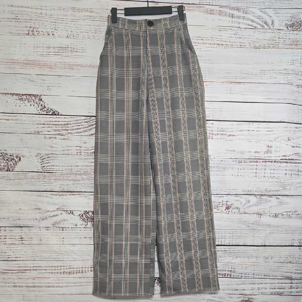 Super Wide Leg Plaid High Rise Pants Size Xs